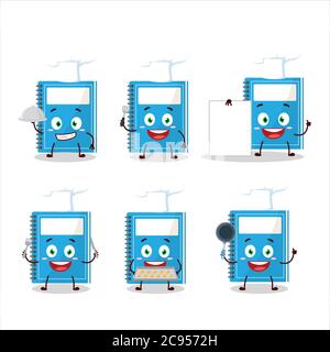 Cartoon character of blue study book with various chef emoticons Stock Vector