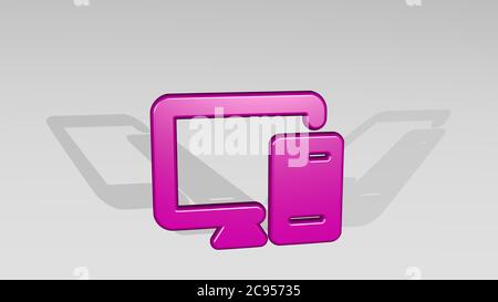 DESKTOP COMPUTER stand with shadow. 3D illustration of metallic sculpture over a white background with mild texture. business and design Stock Photo