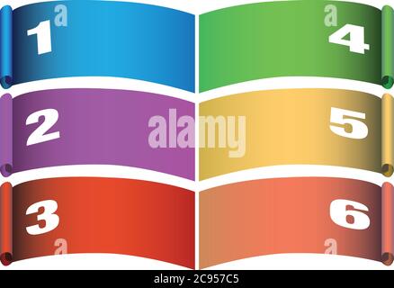 Layout design of fancy colored paper scrolls with copy space isolated on white background Stock Vector