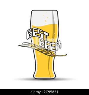 glass of beer with the inscription BEST BEER and a spike for stickers, banners, logos, stickers and theme design. Color simple vector illustration iso Stock Vector