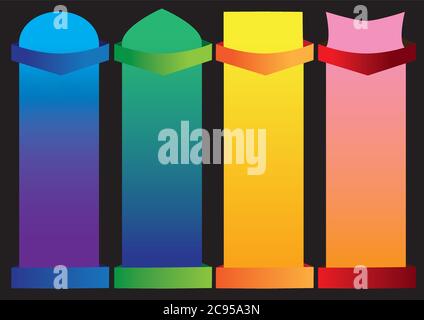 Designs in four different colors for layout with area for copy space isolated on black background Stock Vector