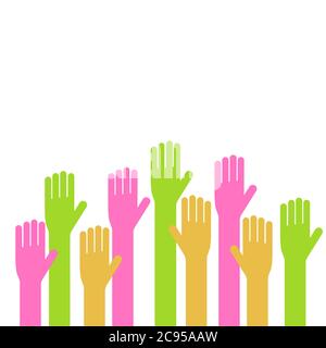 Vector illustration of applique of up hands. Volunteering or voting concept icon. Stock Vector