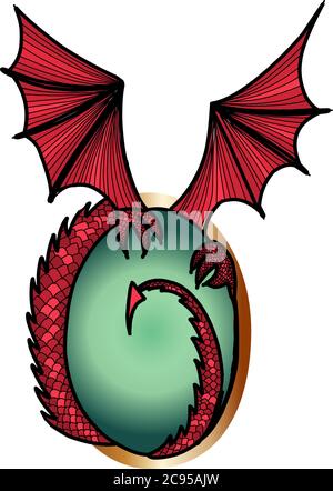 Abstract dragon sign on white background. Gem and dragon wings. Decorations. Stock Vector