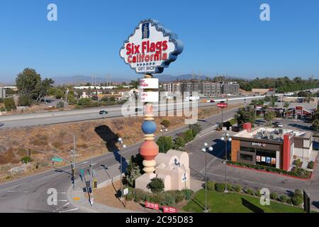 The entrance to Six Flags Magic Mountain in Santa Clarita California ...