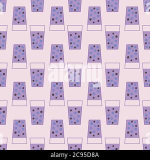 Taro purple bubble tea seamless vector pattern Stock Vector