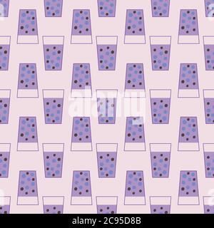 Taro purple bubble tea seamless vector pattern Stock Vector