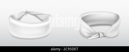 Headband, bandana for head or wrist made of white cloth. Blank sport clothing, kerchief sportswear, biker apparel fashion design isolated on transparent background, Realistic 3d vector illustration Stock Vector