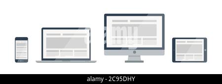 Silhouette vector responsive web design illustration. Modern electronic devices icons and combinations. Stock Vector