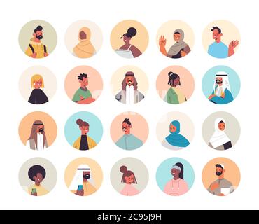 set mix race people avatars men women portraits collection male female cartoon characters vector illustration Stock Vector