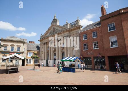 Market Place in Banbury, Oxfordshire with The Castle Quay Shopping Centre in the UK, taken on the 26th June 2020 Stock Photo