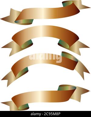 Trendy Realistic Gold Vector Ribbons Set , banner, with green shade and arc curved variety style, detailing for your design. Poster and award winning Stock Vector