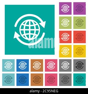 International multi colored flat icons on plain square backgrounds. Included white and darker icon variations for hover or active effects. Stock Vector