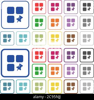 Pin component color flat icons in rounded square frames. Thin and thick versions included. Stock Vector