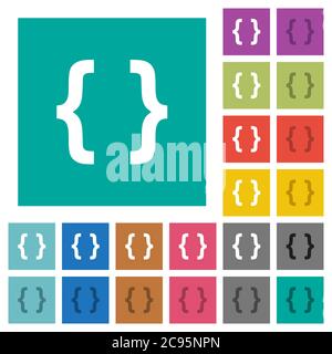 Programming code multi colored flat icons on plain square backgrounds. Included white and darker icon variations for hover or active effects. Stock Vector