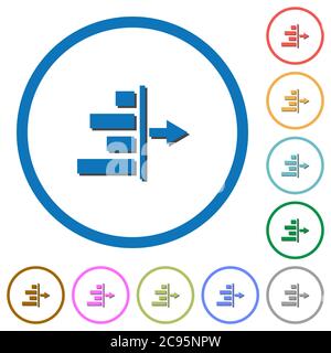 Decrease right indentation of content flat color vector icons with shadows in round outlines on white background Stock Vector