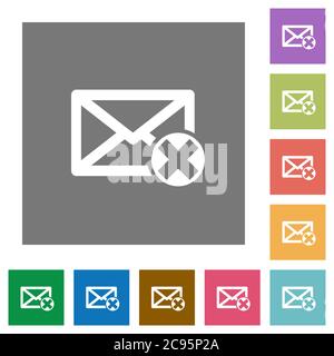 Delete mail flat icons on simple color square backgrounds Stock Vector