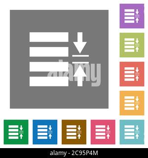 Adjust line spacing flat icons on simple color square backgrounds Stock Vector