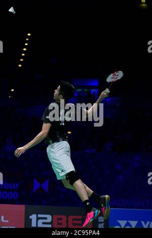Goh V Shem with partner Tan Wee Kiong of Malaysia in action during the men's double Yonex All England Open Badminton Championships. Day 3 at Arena Birmingham. Stock Photo
