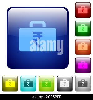 Indian Rupee bag icons in rounded square color glossy button set Stock Vector
