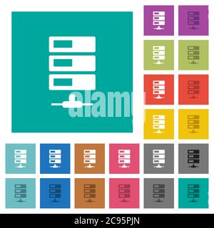 Data network multi colored flat icons on plain square backgrounds. Included white and darker icon variations for hover or active effects. Stock Vector