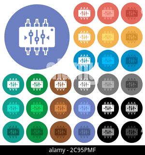 Chip tuning multi colored flat icons on round backgrounds. Included white, light and dark icon variations for hover and active status effects, and bon Stock Vector