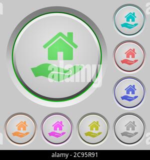 Home insurance color icons on sunk push buttons Stock Vector