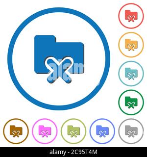 Cancel folder flat color vector icons with shadows in round outlines on white background Stock Vector