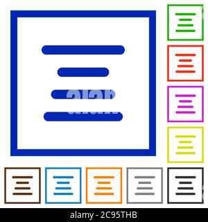 Text align center flat color icons in square frames on white background Stock Vector