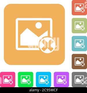 Cancel image operations flat icons on rounded square vivid color backgrounds. Stock Vector