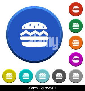 Single hamburger round color beveled buttons with smooth surfaces and flat white icons Stock Vector