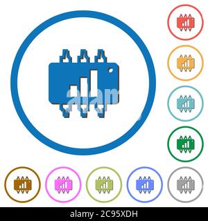 Hardware acceleration flat color vector icons with shadows in round outlines on white background Stock Vector