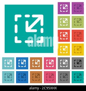 Resize element multi colored flat icons on plain square backgrounds. Included white and darker icon variations for hover or active effects. Stock Vector