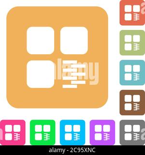 Zip component flat icons on rounded square vivid color backgrounds. Stock Vector