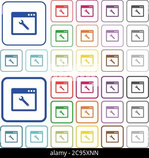 Application maintenance color flat icons in rounded square frames. Thin and thick versions included. Stock Vector