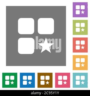 Rank component flat icons on simple color square backgrounds Stock Vector
