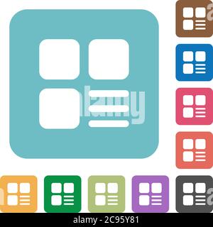 Component options white flat icons on color rounded square backgrounds Stock Vector