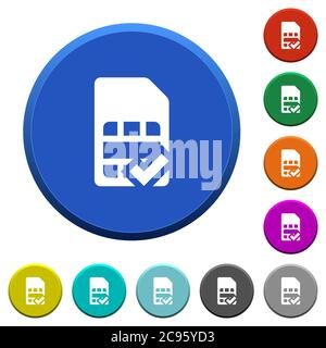 SIM card accepted round color beveled buttons with smooth surfaces and flat white icons Stock Vector