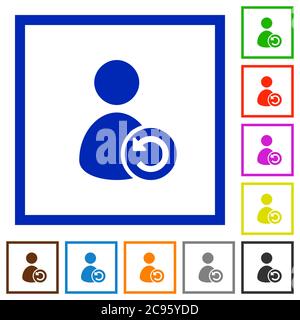 Undo user account changes flat color icons in square frames on white background Stock Vector