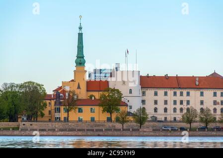 The old medieval castle on the banks of the Daugava in the capital of Latvia, Riga city, the official residence of the President of Latvia. Stock Photo