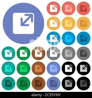 Resize window multi colored flat icons on round backgrounds. Included white, light and dark icon variations for hover and active status effects, and b Stock Vector