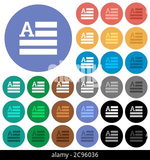 Text initials multi colored flat icons on round backgrounds. Included white, light and dark icon variations for hover and active status effects, and b Stock Vector