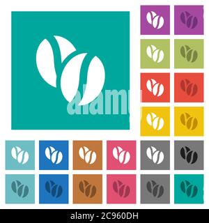 Coffe beans multi colored flat icons on plain square backgrounds. Included white and darker icon variations for hover or active effects. Stock Vector