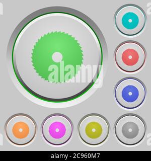 Circular saw color icons on sunk push buttons Stock Vector