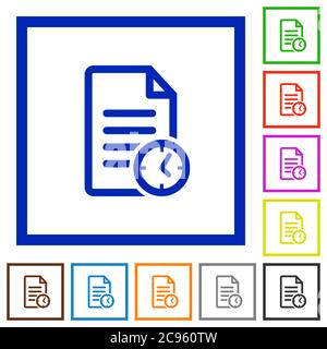 Document last modified time flat color icons in square frames on white background Stock Vector