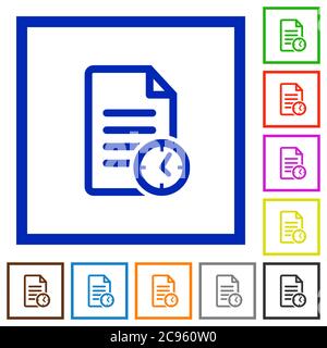Document last modified time flat color icons in square frames on white background Stock Vector