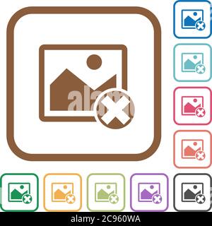 Cancel image operations simple icons in color rounded square frames on white background Stock Vector