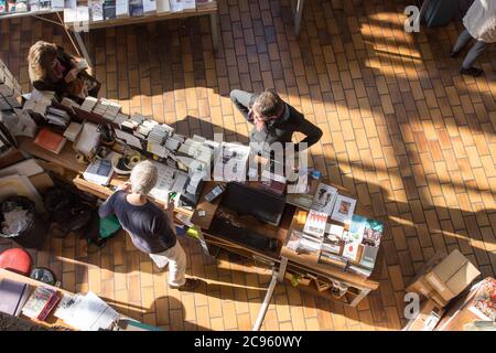 A coffee shop in Paris France. Elevated view of the serving counter Stock Photo