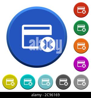 Cancel credit card round color beveled buttons with smooth surfaces and flat white icons Stock Vector