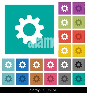 Settings multi colored flat icons on plain square backgrounds. Included white and darker icon variations for hover or active effects. Stock Vector