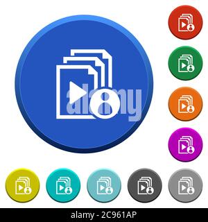 Playlist author round color beveled buttons with smooth surfaces and flat white icons Stock Vector